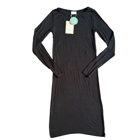 NWT MAMALICIOUS BLACK LONG SLEEVE FITTED CREWNECK RIBBED MATERNITY DRESS SIZE XS - Picture 4 of 8